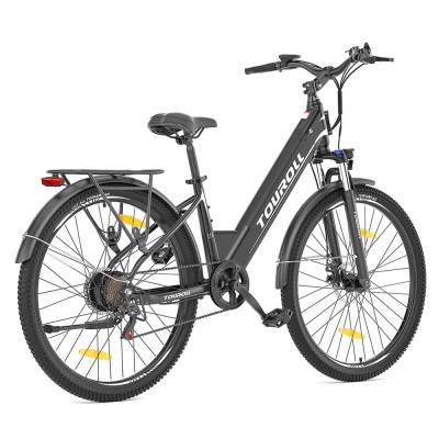 Touroll J1 ST trekking elektrische fiets, 250W-motor en 15,6Ah-accu, 100 km actieradius - Zwart