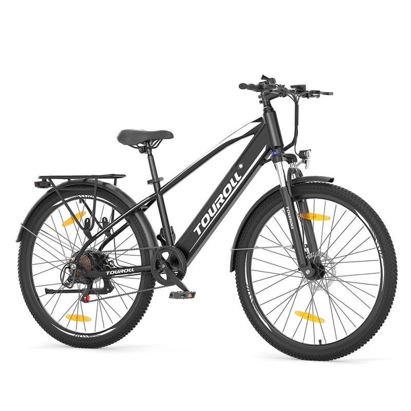 Touroll J1 trekking elektrische fiets, 100 km actieradius, Shimano 7-speed schakelsysteem - Zwart