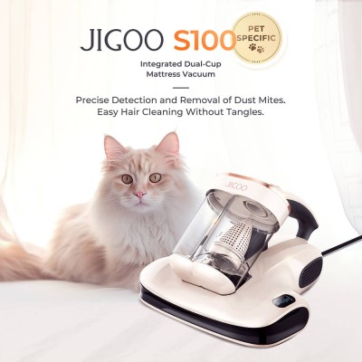 JIGOO S100 Smart Dual-Cup Mattress Vacuum Cleaner with 350W Power and 12KPa Suction