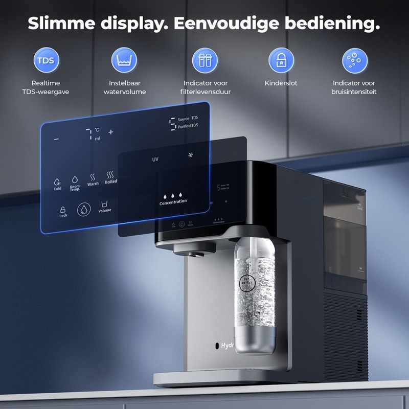 Hydrofast C300 RO Waterzuiveraar voor op het aanrecht, met UV-sterilisatie, ijskoud en bruiswater dispenser