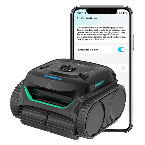 WYBOT C2 Draadloze Zwembadrobot, reinigt wanden en waterlijn, dubbel filtersysteem, voor inbouwzwembaden tot 150 m²