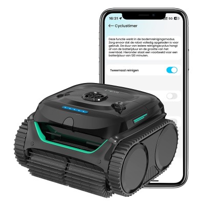 WYBOT C2 Draadloze Zwembadrobot, reinigt wanden en waterlijn, dubbel filtersysteem, voor inbouwzwembaden tot 150 m²