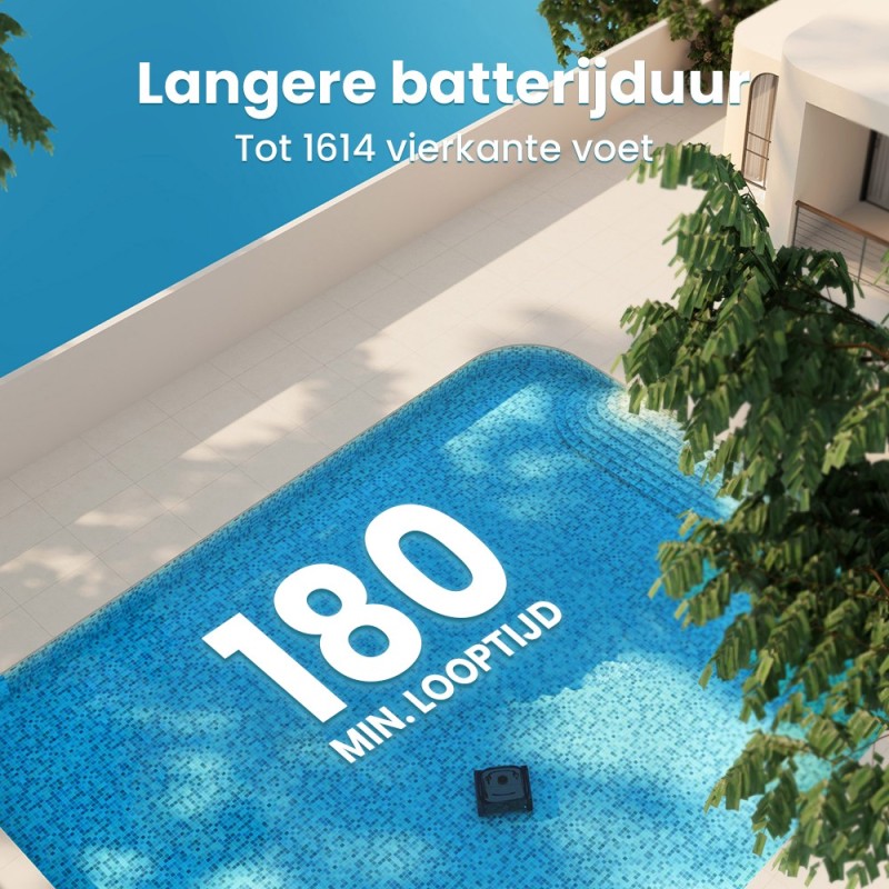 WYBOT C2 Draadloze Zwembadrobot, reinigt wanden en waterlijn, dubbel filtersysteem, voor inbouwzwembaden tot 150 m²
