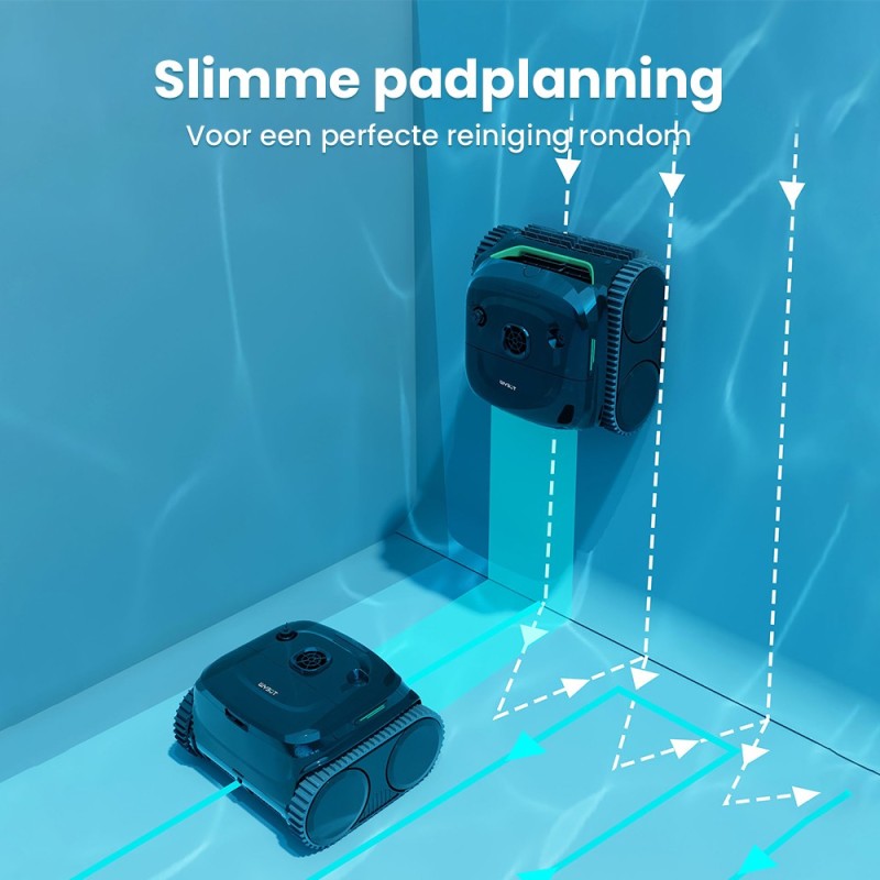 WYBOT C2 Draadloze Zwembadrobot, reinigt wanden en waterlijn, dubbel filtersysteem, voor inbouwzwembaden tot 150 m²