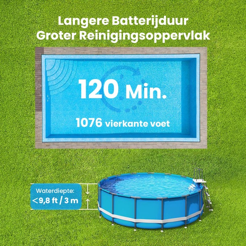 WYBOT A1 Snoerloze Zwembadrobot, Dubbellaagse Filtratie, 120 min. Gebruiksduur - Zwart