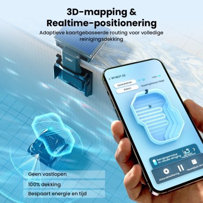 WYBOT S3 Draadloze Robotstofzuiger voor Zwembaden, 3D-mapping & Slimme Navigatie, 180 minuten accuduur, 10L vuilnisbak