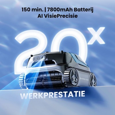 WYBOT S3 Draadloze Robotstofzuiger voor Zwembaden, 3D-mapping & Slimme Navigatie, 180 minuten accuduur, 10L vuilnisbak
