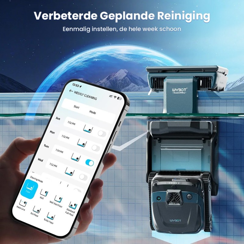 WYBOT S3 Draadloze Robotstofzuiger voor Zwembaden, 3D-mapping & Slimme Navigatie, 180 minuten accuduur, 10L vuilnisbak