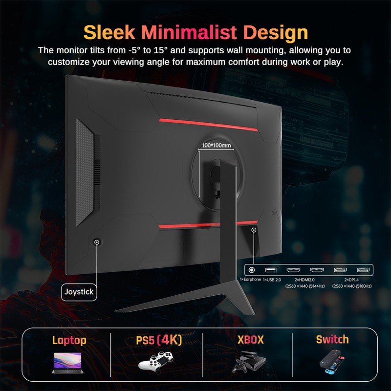 KTC H27S17 Gaming Monitor 27-inch 2560x1440 QHD 180Hz HVA Curved 1500R