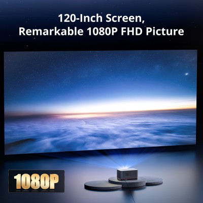 ETOE Whale Pro Android TV Projector, Native 1080P 1500 ANSI met Auto Focus & Dual-Band Wi-Fi, Auto Focus en Auto Keystone