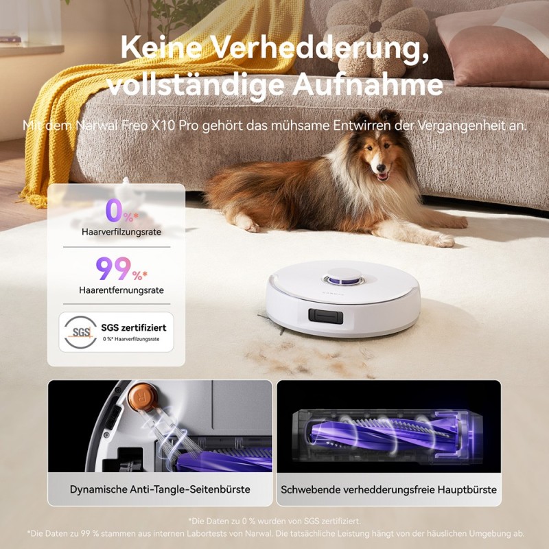 Narwal Freo X10 Pro Robot Vacuum & Mop, moc ssania 11 000 Pa, podwójny mop obrotowy - Biały
