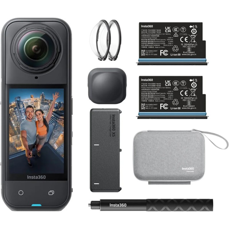 Insta360 X5 kamera sportowa Essentials Bundle, wideo 8K 360°, czujniki 1/1,28″ - Czarny o północy
