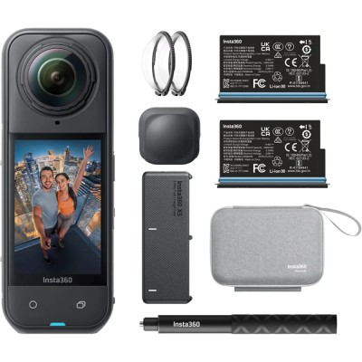 Insta360 X5 kamera sportowa Essentials Bundle, wideo 8K 360°, czujniki 1/1,28″ - Czarny o północy