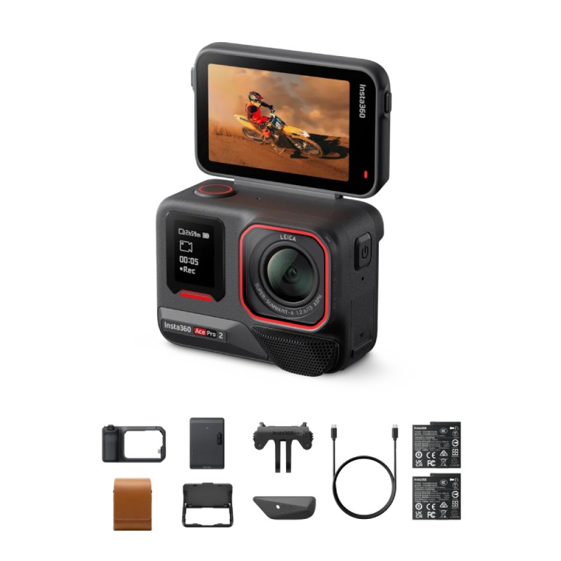Insta360 Ace Pro 2 kamera sportowa Flash Print Bundle, wideo 8K30, czujnik CMOS 1/1,3" - Czarny o północy