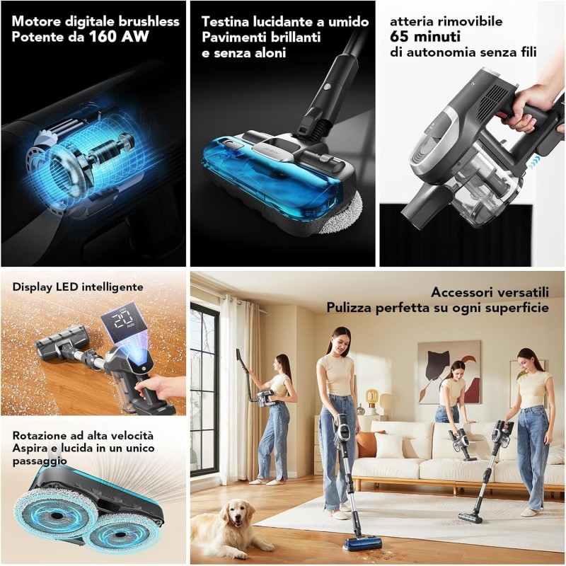Odkurzacz bezprzewodowy JIMMY JV9 Pro Aqua 160AW z funkcją nawilżania i filtracją HEPA
