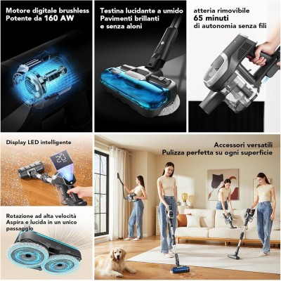 Odkurzacz bezprzewodowy JIMMY JV9 Pro Aqua 160AW z funkcją nawilżania i filtracją HEPA