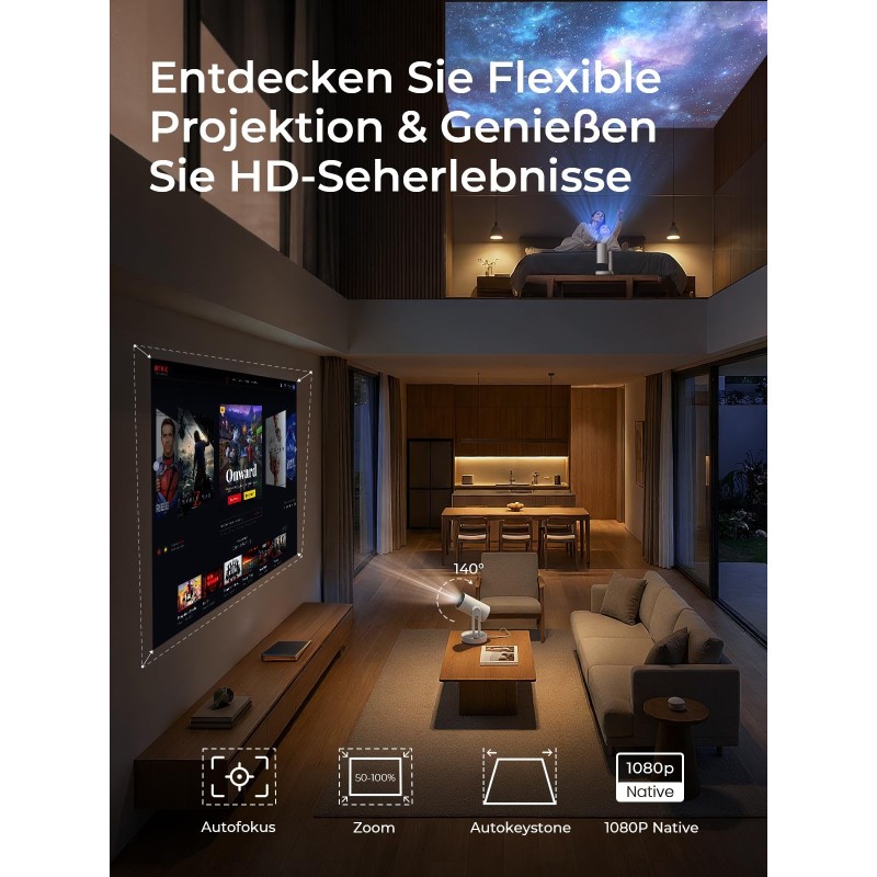 ETOE Starfish Plus Smart Projector, Google TV & Netflix-gecertificeerd, Sfeervol nachtlampje