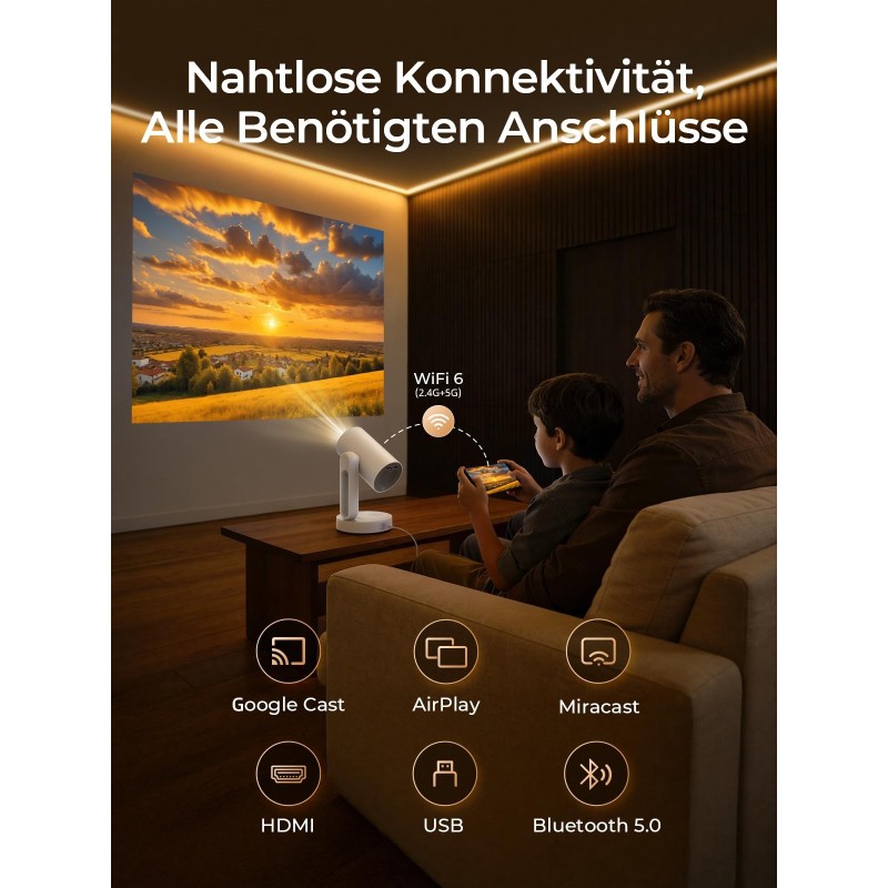 ETOE Starfish Plus Smart Projector, Google TV & Netflix-gecertificeerd, Sfeervol nachtlampje